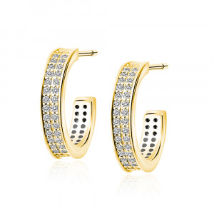 Cercei argint placati cu aur galben rotunzi cu pietre DiAmanti Z1839EG-DIA (Argint 925‰ 2,4 g.)